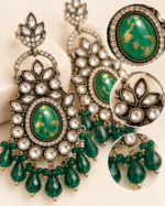 Nyveera Rajsi Emerald Green Antique-Finish Statement Earrings - Image 5