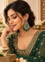 Nyveera Rajsi Emerald Green Antique-Finish Statement Earrings - Image 8