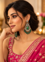 Nyveera Rajsi Emerald Green Antique-Finish Statement Earrings - Image 9