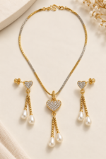 Nyveera Petal Eclat Heart Pearl Drop CZ Necklace & Earrings Set - Image 6