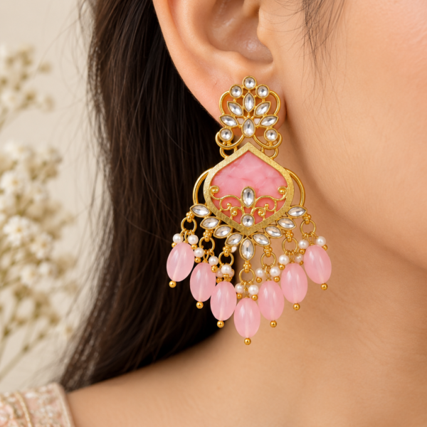 Nyveera Rajsi Blush Pink Kashmiri Chandbali Statement Earrings