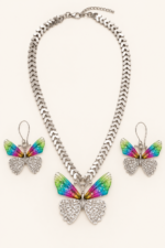Nyveera Petal Eclat Butterfly Wing Silver-Tone Necklace & Earrings Set - Image 9