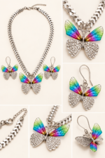 Nyveera Petal Eclat Butterfly Wing Silver-Tone Necklace & Earrings Set - Image 8