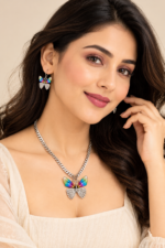 Nyveera Petal Eclat Butterfly Wing Silver-Tone Necklace & Earrings Set - Image 7