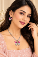 Nyveera Petal Eclat Butterfly Wing Silver-Tone Necklace & Earrings Set - Image 3