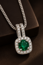 Nyveera Elan Emerald Green CZ Square Halo Pendant Necklace - Image 4