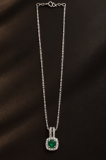 Nyveera Elan Emerald Green CZ Square Halo Pendant Necklace - Image 3