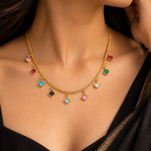 Nyveera Elan Multicolour Gemstone Charm Chain Necklace