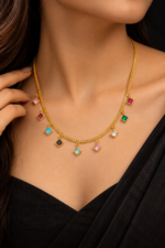 Nyveera Elan Multicolour Gemstone Charm Chain Necklace - Image 3