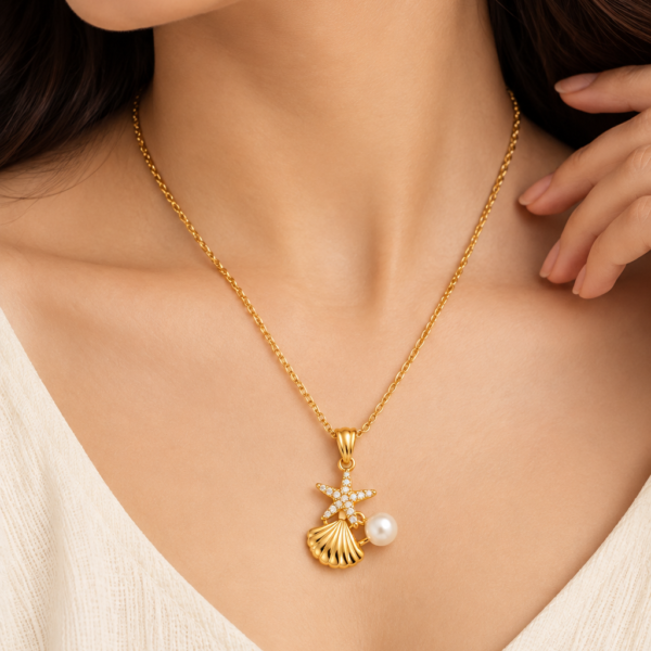 Nyveera Elan Starfish Seashell Pearl Anti-Tarnish Pendant Necklace