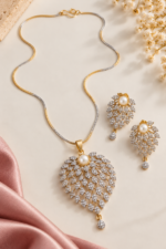 Nyveera Petal Eclat Pearl Bloom CZ Statement Necklace Set - Image 2