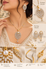 Nyveera Petal Eclat Pearl Bloom CZ Statement Necklace Set - Image 3