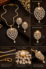 Nyveera Petal Eclat Pearl Bloom CZ Statement Necklace Set - Image 4