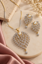 Nyveera Petal Eclat Pearl Bloom CZ Statement Necklace Set - Image 5