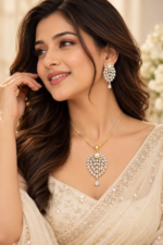 Nyveera Petal Eclat Pearl Bloom CZ Statement Necklace Set - Image 6