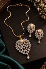 Nyveera Petal Eclat Pearl Bloom CZ Statement Necklace Set - Image 7