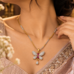 Nyveera Petal Eclat Ruby Butterfly CZ Necklace & Earrings Set