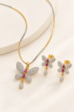 Nyveera Petal Eclat Ruby Butterfly CZ Necklace & Earrings Set - Image 2