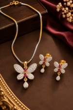 Nyveera Petal Eclat Ruby Butterfly CZ Necklace & Earrings Set - Image 3