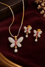 Nyveera Petal Eclat Ruby Butterfly CZ Necklace & Earrings Set - Image 5
