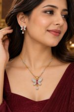 Nyveera Petal Eclat Ruby Butterfly CZ Necklace & Earrings Set - Image 6