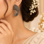 Nyveera Raaga Peacock Motif Oxidised Silver-Tone Statement Earrings
