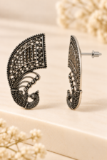 Nyveera Raaga Peacock Motif Oxidised Silver-Tone Statement Earrings - Image 5