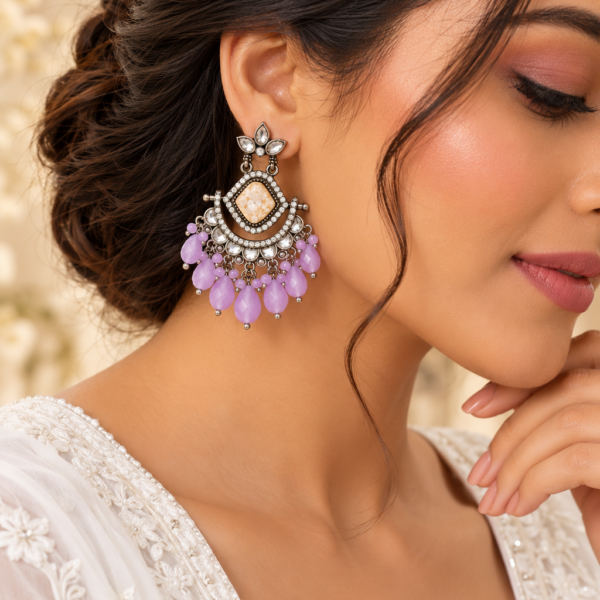 Nyveera Rajsi Lavender Lilac Chandelier Statement Earrings