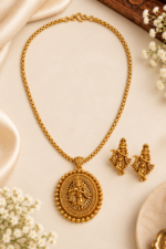 Nyveera Rajsi Krishna Medallion Temple Necklace & Earrings Set - Image 2