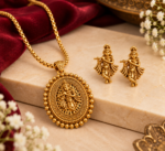 Nyveera Rajsi Krishna Medallion Temple Necklace & Earrings Set - Image 3