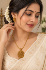 Nyveera Rajsi Krishna Medallion Temple Necklace & Earrings Set - Image 4