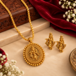 Nyveera Rajsi Krishna Medallion Temple Necklace & Earrings Set - Image 7
